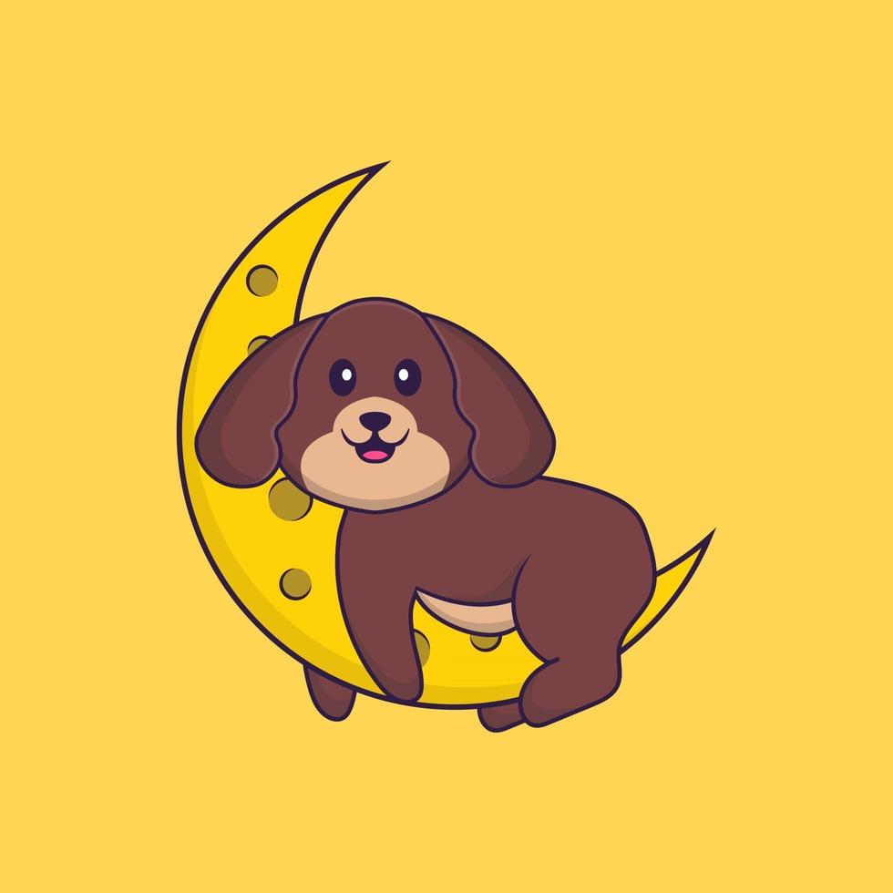 le chien mignon est sur la lune. concept de dessin animé animal isolé. peut être utilisé pour un t-shirt, une carte de voeux, une carte d'invitation ou une mascotte. style cartoon plat vecteur