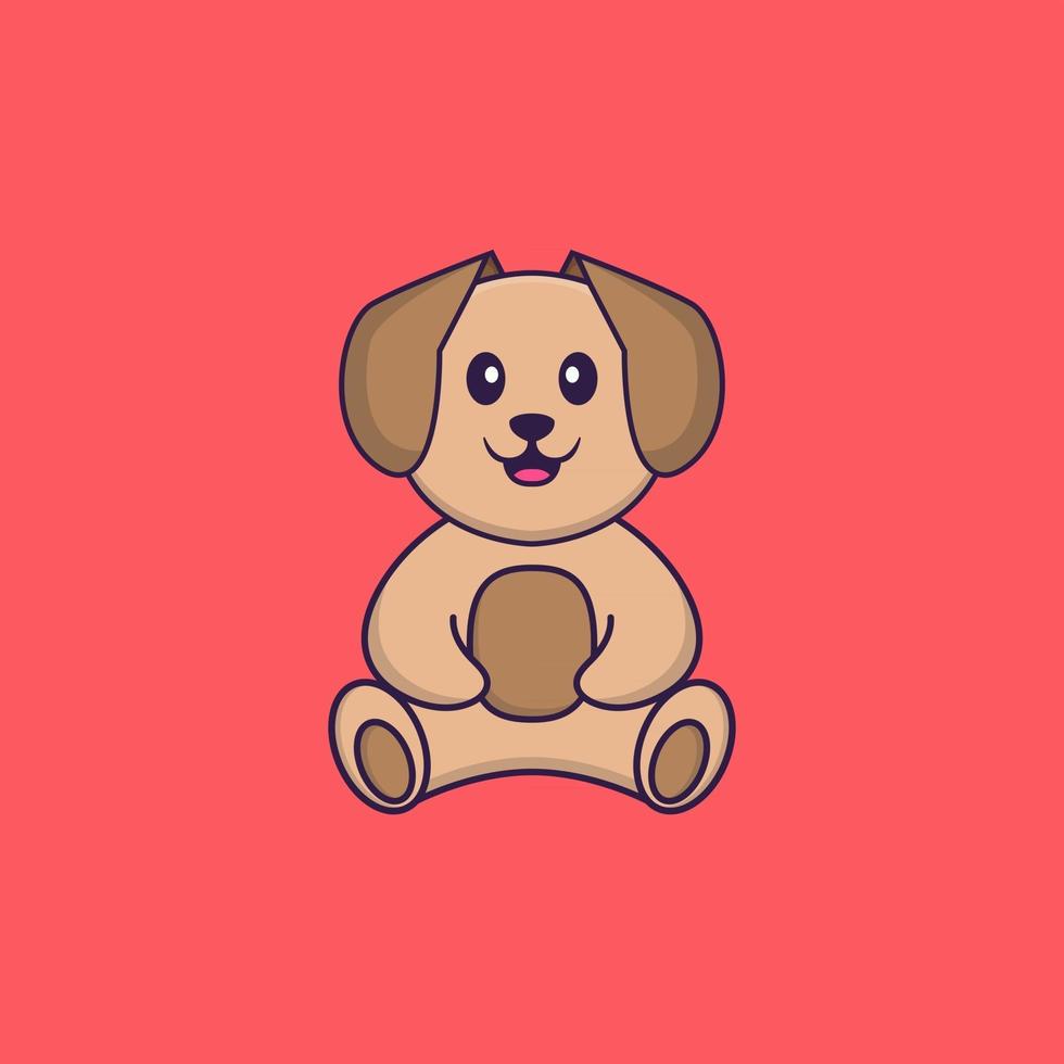 chien mignon est assis. concept de dessin animé animal isolé. peut être utilisé pour un t-shirt, une carte de voeux, une carte d'invitation ou une mascotte. style cartoon plat vecteur