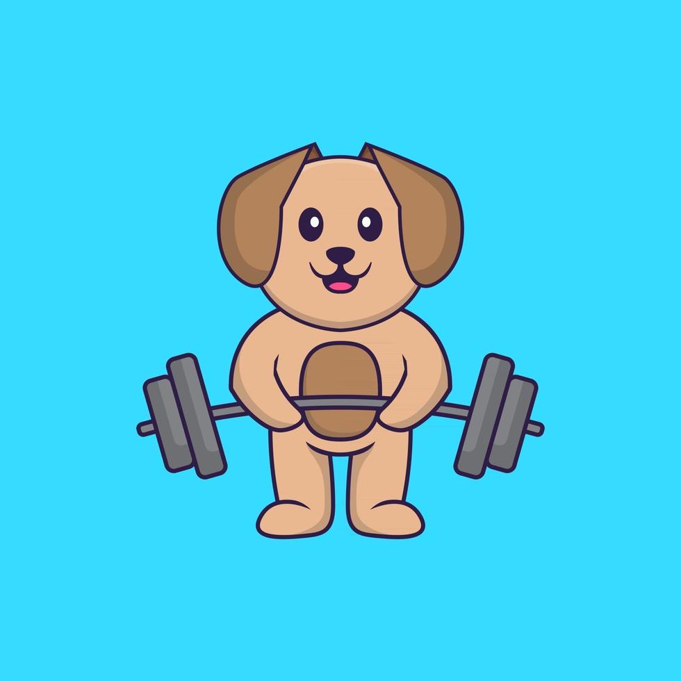 un chien mignon lève la barre. concept de dessin animé animal isolé. peut être utilisé pour un t-shirt, une carte de voeux, une carte d'invitation ou une mascotte. style cartoon plat vecteur