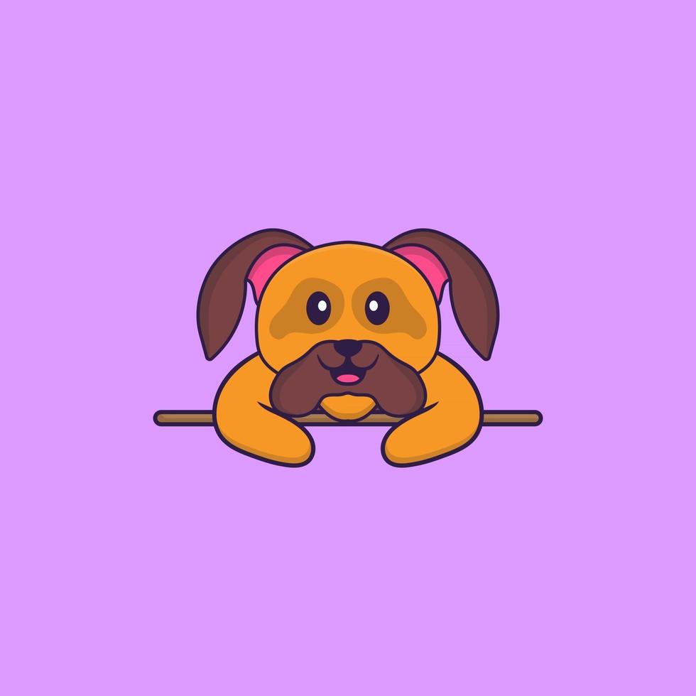 chien mignon couché. concept de dessin animé animal isolé. peut être utilisé pour un t-shirt, une carte de voeux, une carte d'invitation ou une mascotte. style cartoon plat vecteur