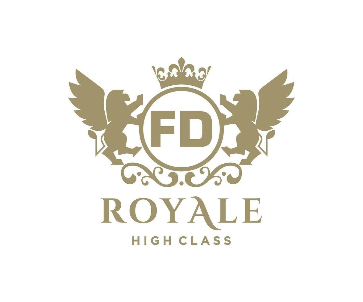 d'or lettre fd modèle logo luxe or lettre avec couronne. monogramme alphabet . magnifique Royal initiales lettre. vecteur