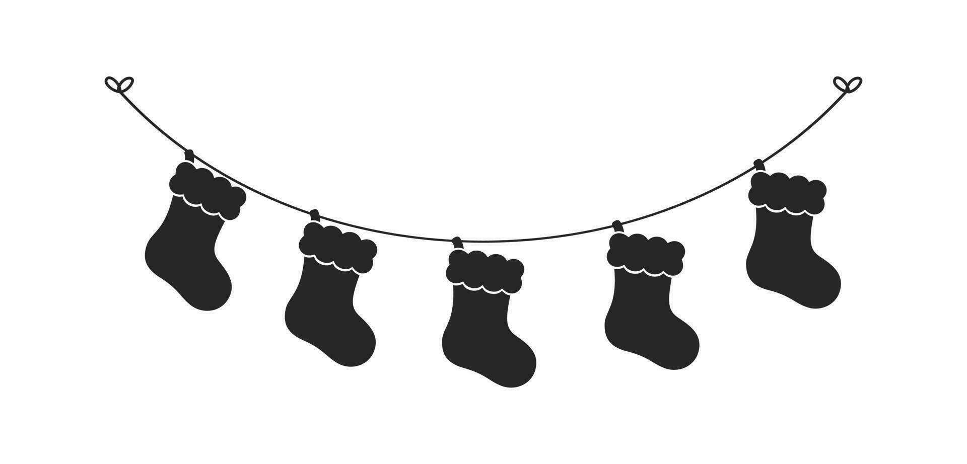 Noël stockage silhouette guirlande vecteur illustration, Noël chaussettes graphique de fête hiver vacances saison bruant