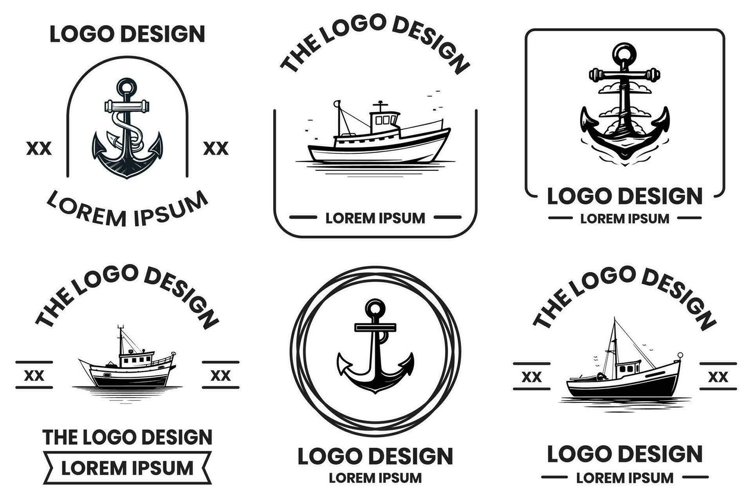 pêche et maritime logo dans plat ligne art style vecteur