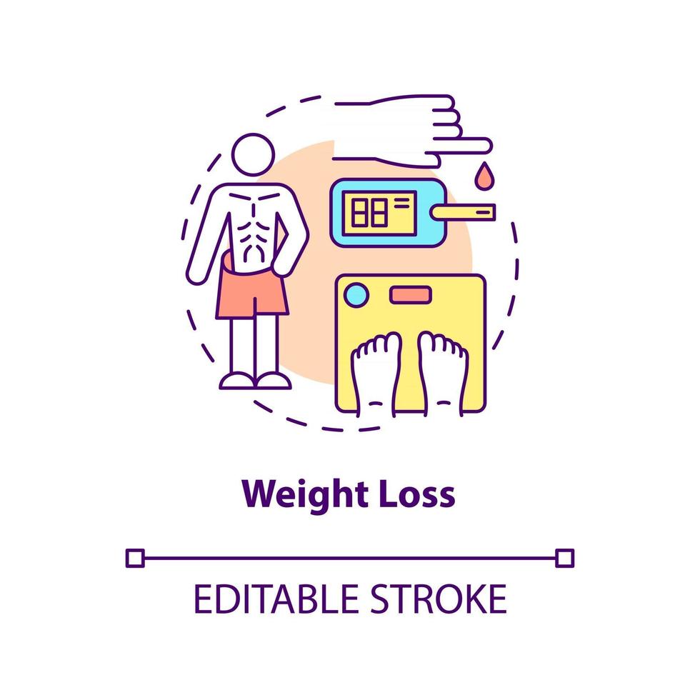 icône de concept de perte de poids. perdre des kilos. troubles de la maladie. aide médicale. guérir le diabète idée abstraite fine ligne illustration. dessin de couleur de contour isolé de vecteur. trait modifiable vecteur