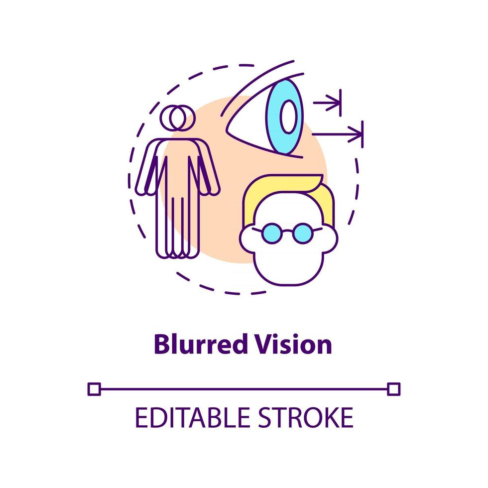 icône de concept de vision floue. problèmes avec les yeux. aide médicale. guérir les problèmes de vue. voir l'illustration de la ligne mince de l'idée mal abstraite. dessin de couleur de contour isolé de vecteur. trait modifiable vecteur