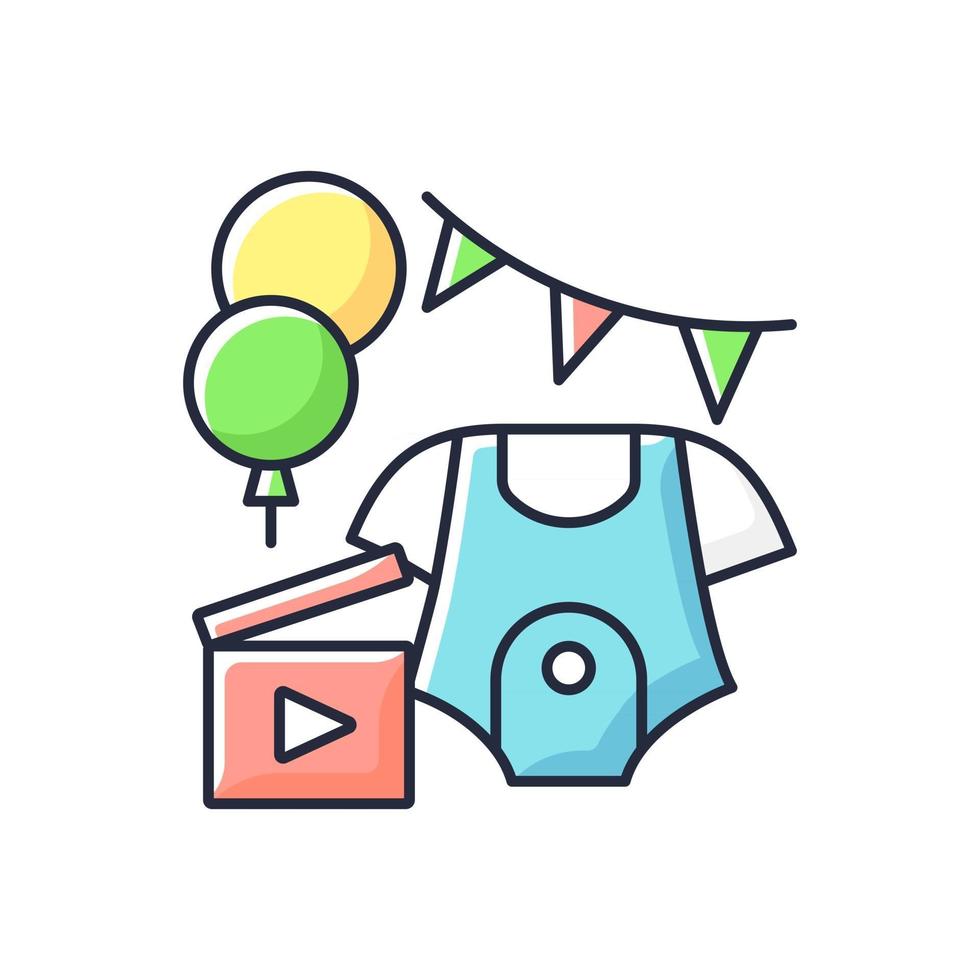 icône de couleur rvb vidéo fête de douche de bébé. le sexe du nouveau-né révèle un vlog. vidéo d'annonce de naissance d'enfant. douche de bébé virtuelle. illustration vectorielle isolée. vidéographie simple dessin au trait rempli vecteur