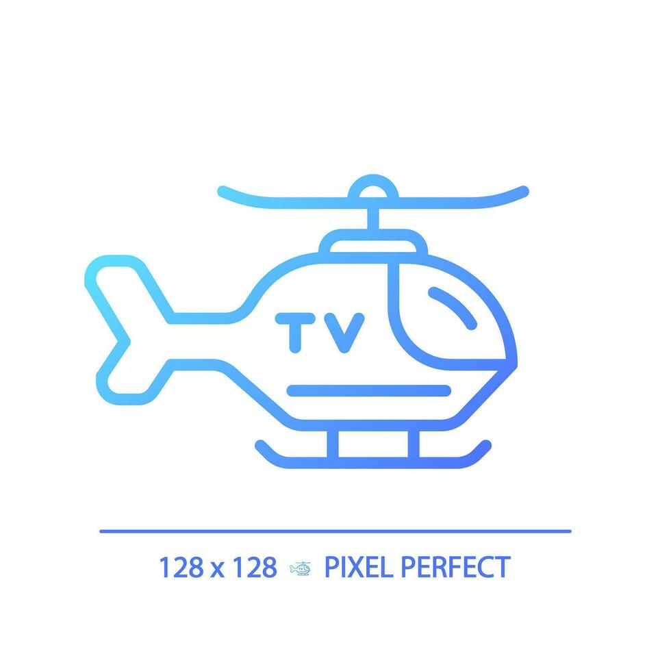 2d pixel parfait pente nouvelles hélicoptère icône, isolé vecteur, mince ligne bleu illustration représentant journalisme. vecteur