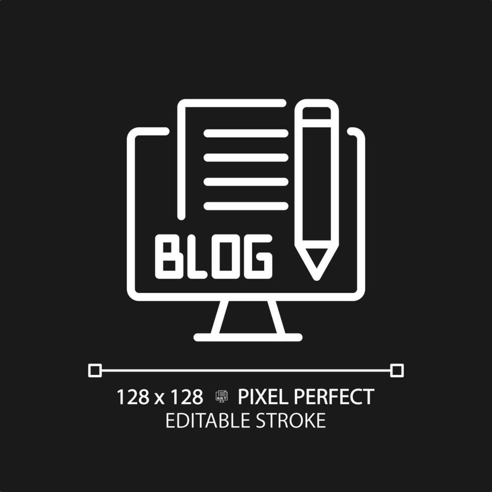 2d pixel parfait modifiable blanc Blog icône, isolé vecteur, mince ligne illustration représentant journalisme. vecteur
