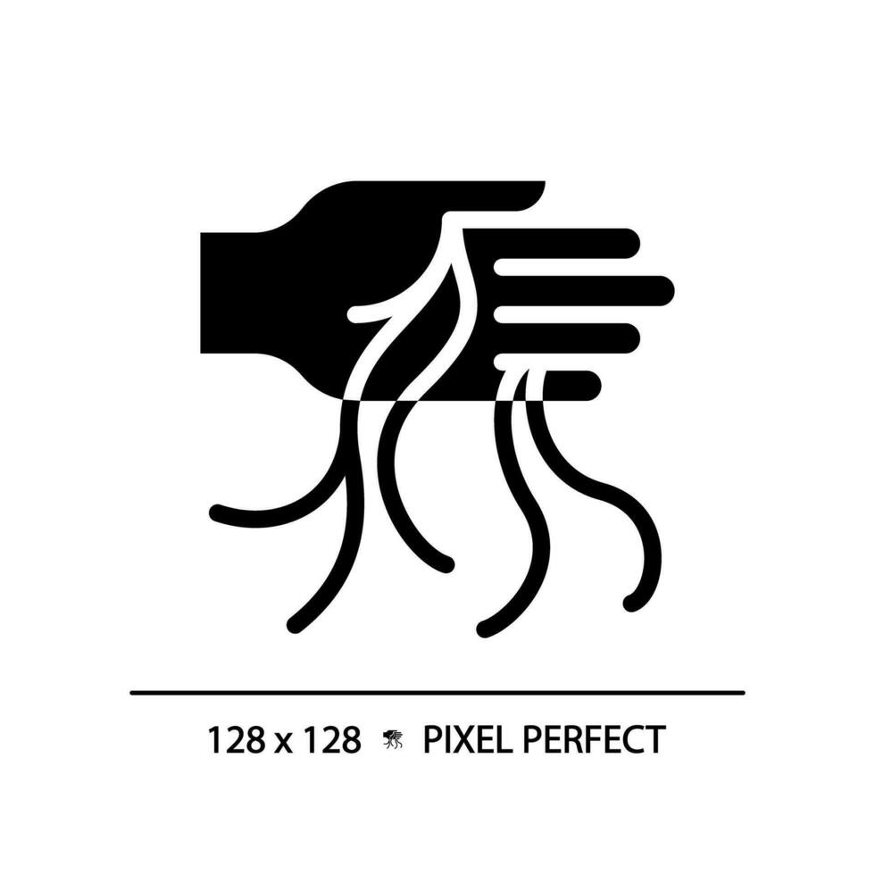2d pixel parfait main la lessive cheveux glyphe style icône, isolé vecteur, soin des cheveux Facile noir silhouette illustration. vecteur