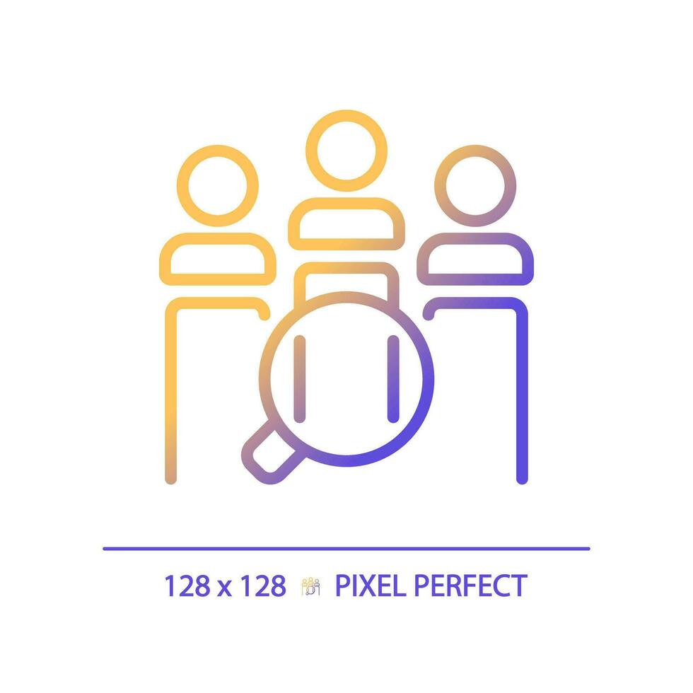 pixel parfait pente client une analyse icône, isolé vecteur, produit la gestion mince ligne illustration. vecteur