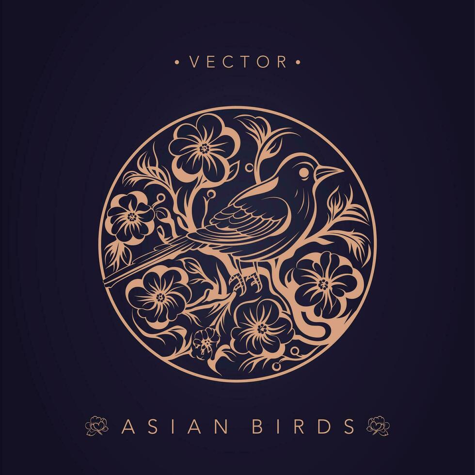 asiatique traditionnel oiseau motifs ancien chinois fleur et oiseau motifs vecteur