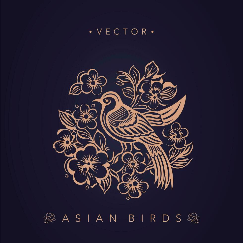 asiatique traditionnel oiseau motifs ancien chinois fleur et oiseau motifs vecteur