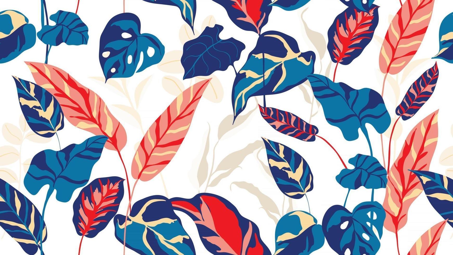 papier peint art déco forêt tropicale. motif floral avec des fleurs et des feuilles exotiques, plante de philodendron à feuilles fendues, plante monstera, dessin au trait de plantes de la jungle sur fond tendance. illustration vectorielle. vecteur