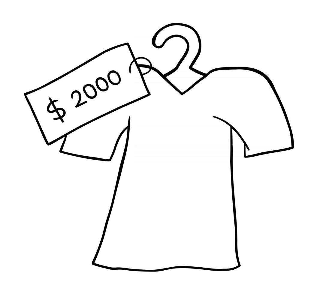 illustration vectorielle de dessin animé de t-shirt et étiquette de prix très chère vecteur