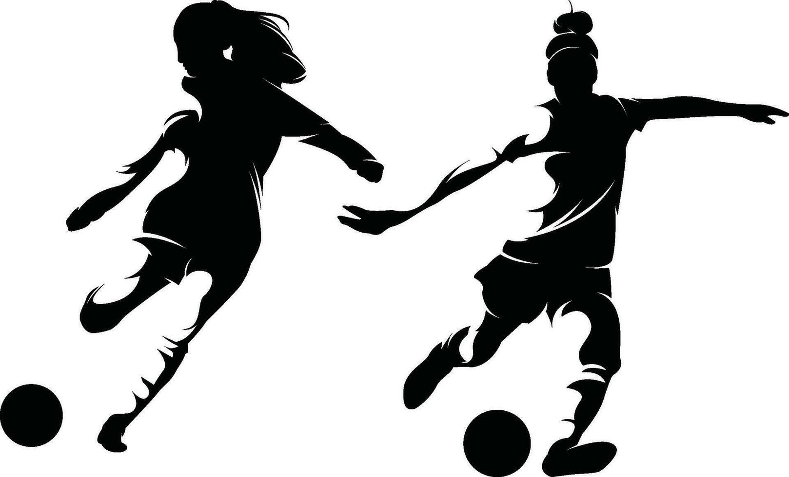 les enfants en jouant football silhouettes vecteur