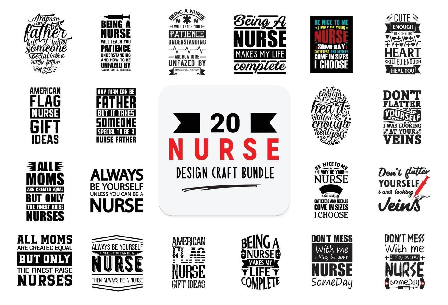 bundle de conception artisanale avec des citations de lettrage d'infirmière. vecteur