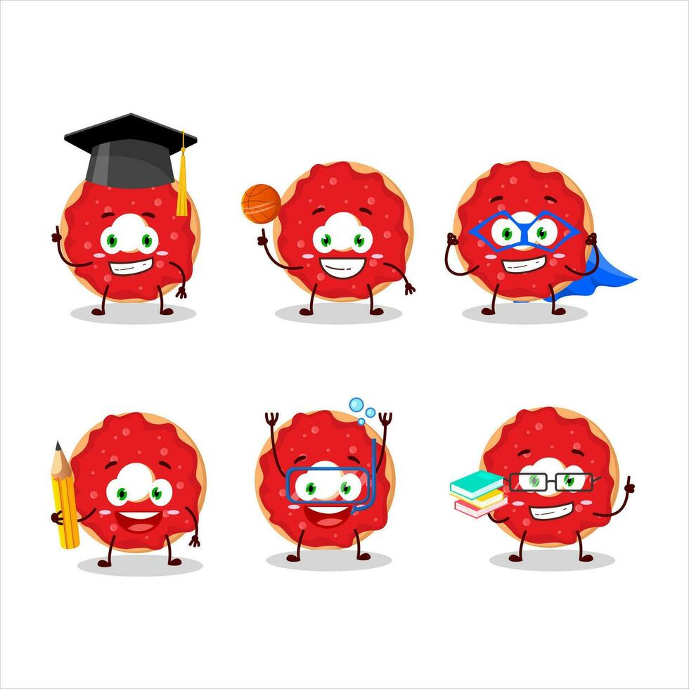 école étudiant de framboise Donut dessin animé personnage avec divers expressions vecteur