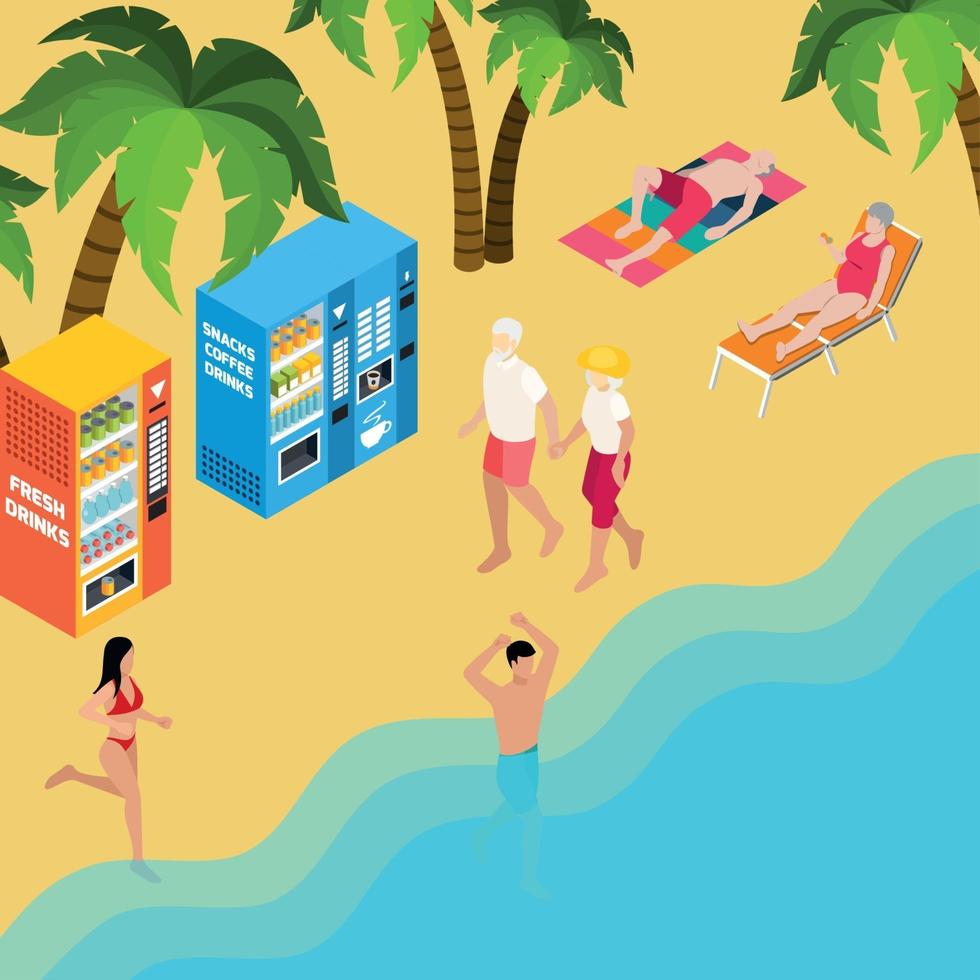 Les retraités vacances à la plage illustration isométrique vector illustration