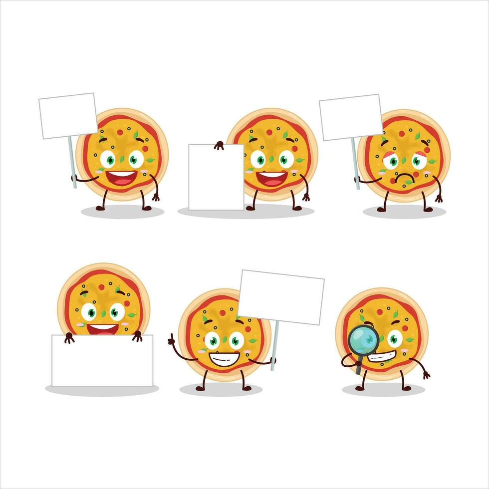 grec Pizza dessin animé personnage apporter information planche vecteur