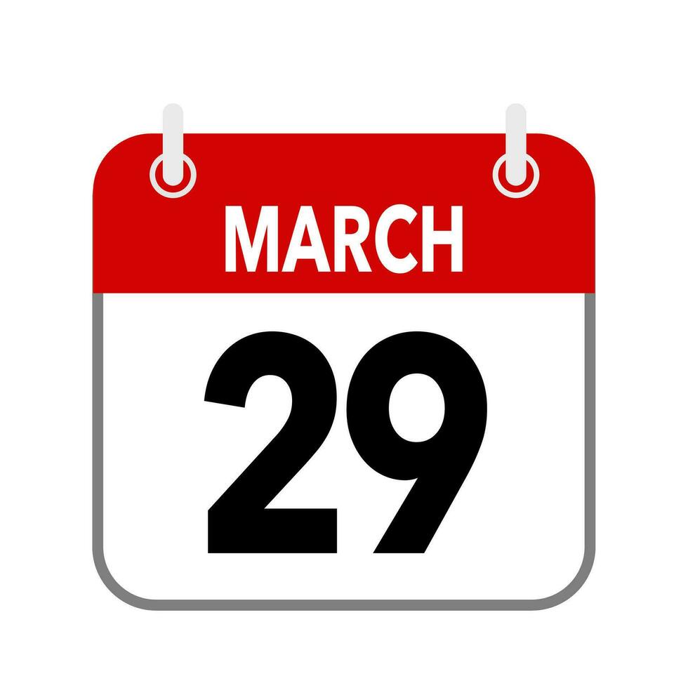 29 mars, calendrier Date icône sur blanc Contexte. vecteur