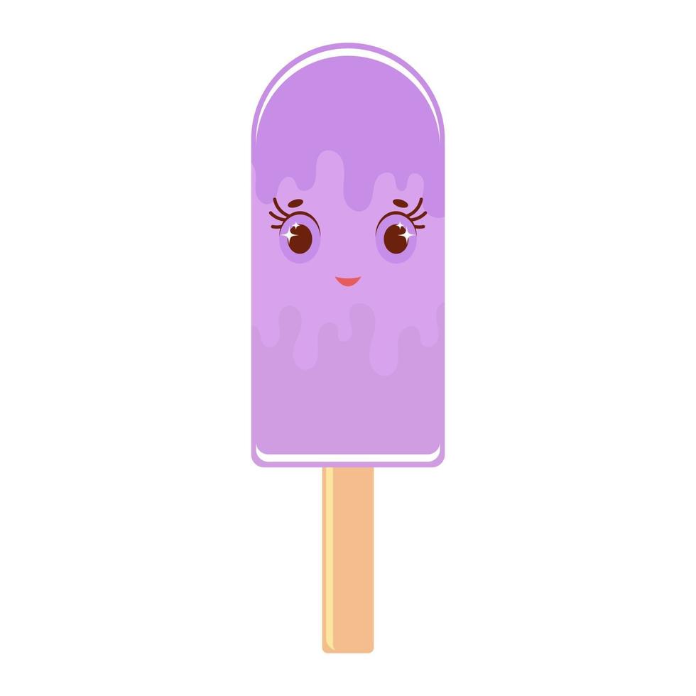Popsicle de dessin animé isolé de couleur plate violet. sur un bâton en bois. sur fond blanc. vecteur