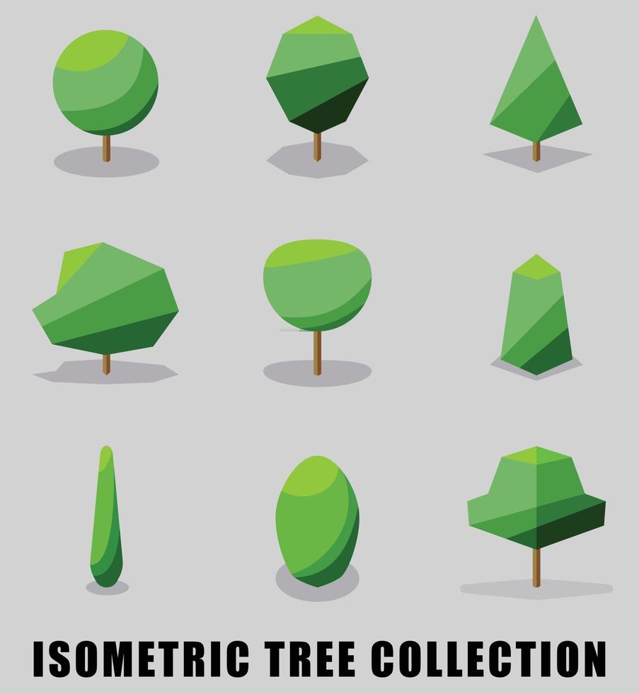 collection de style design plat isométrique d'arbres et d'arbustes. vecteur