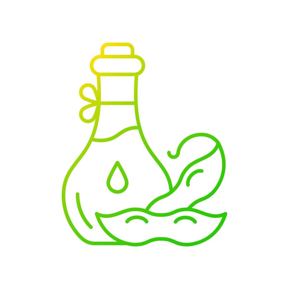 icône de vecteur linéaire de gradient d'huile de soja. ingrédients à base de légumes. liquide naturel pour faire des salades. aliments végétaliens. symboles de couleur de ligne mince. pictogramme de style moderne. dessin de contour isolé de vecteur