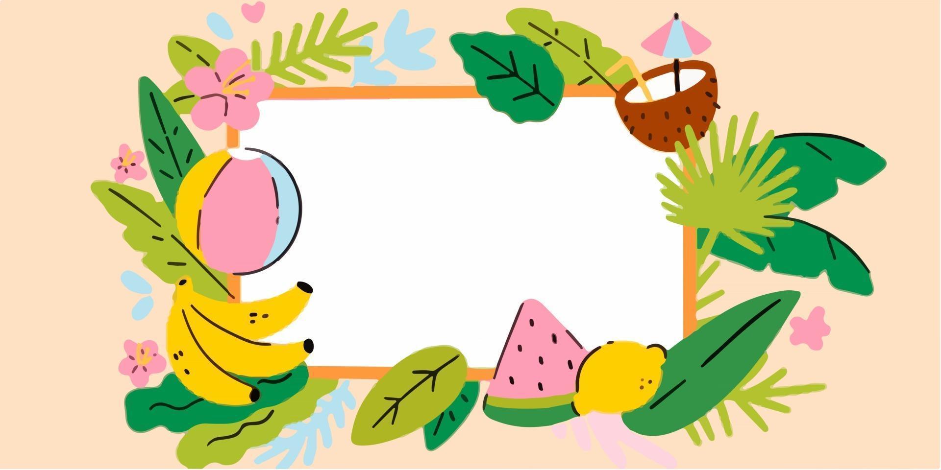 adorable illustration de doodle cadre été tropical vecteur