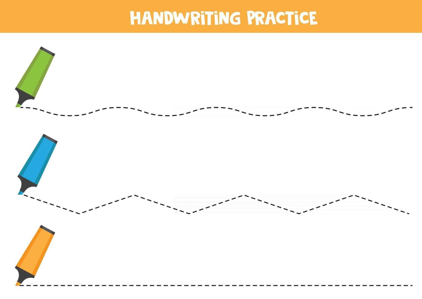 pratique de l'écriture manuscrite avec des marqueurs. tracer des lignes. vecteur