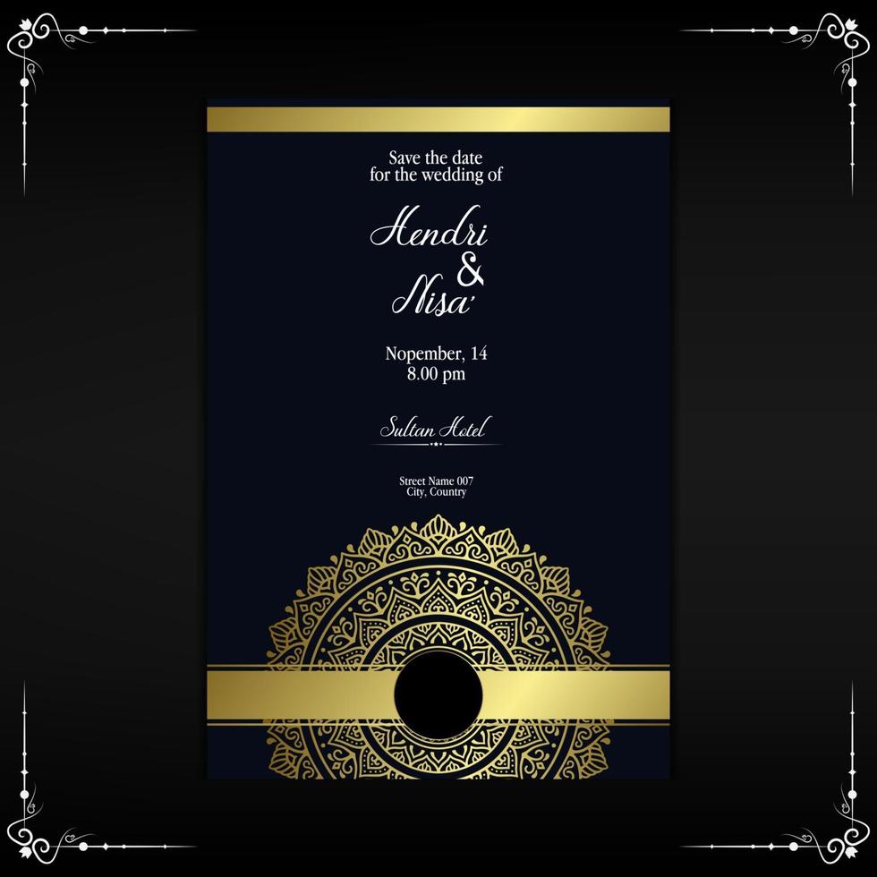 fond orné de mandala d'or de luxe pour invitation de mariage, couverture de livre avec vecteur libre de style élément mandala