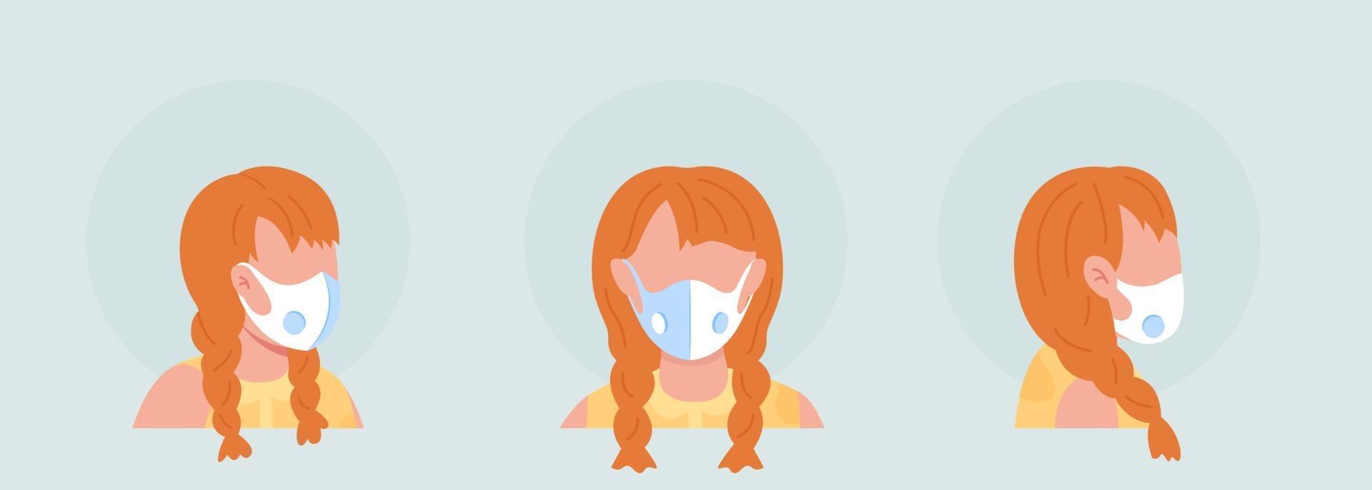 femme avec un respirateur blanc avatar de caractère vectoriel couleur semi-plat avec jeu de masques