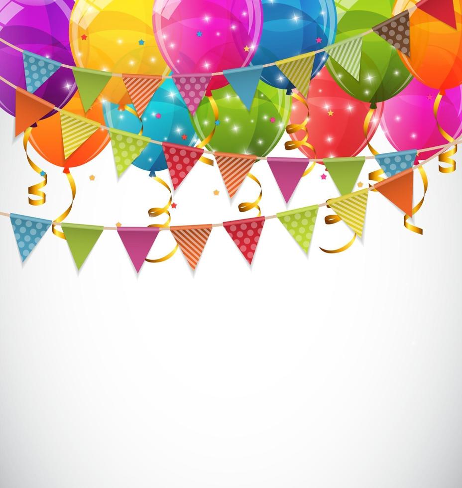 Ballons brillants de couleur et drapeaux de fête background vector illustration