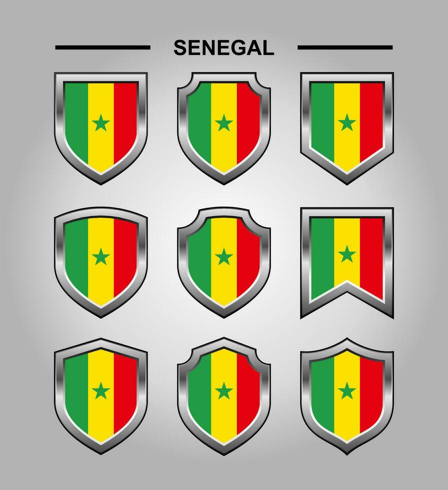 Sénégal nationale emblèmes drapeau et luxe bouclier vecteur