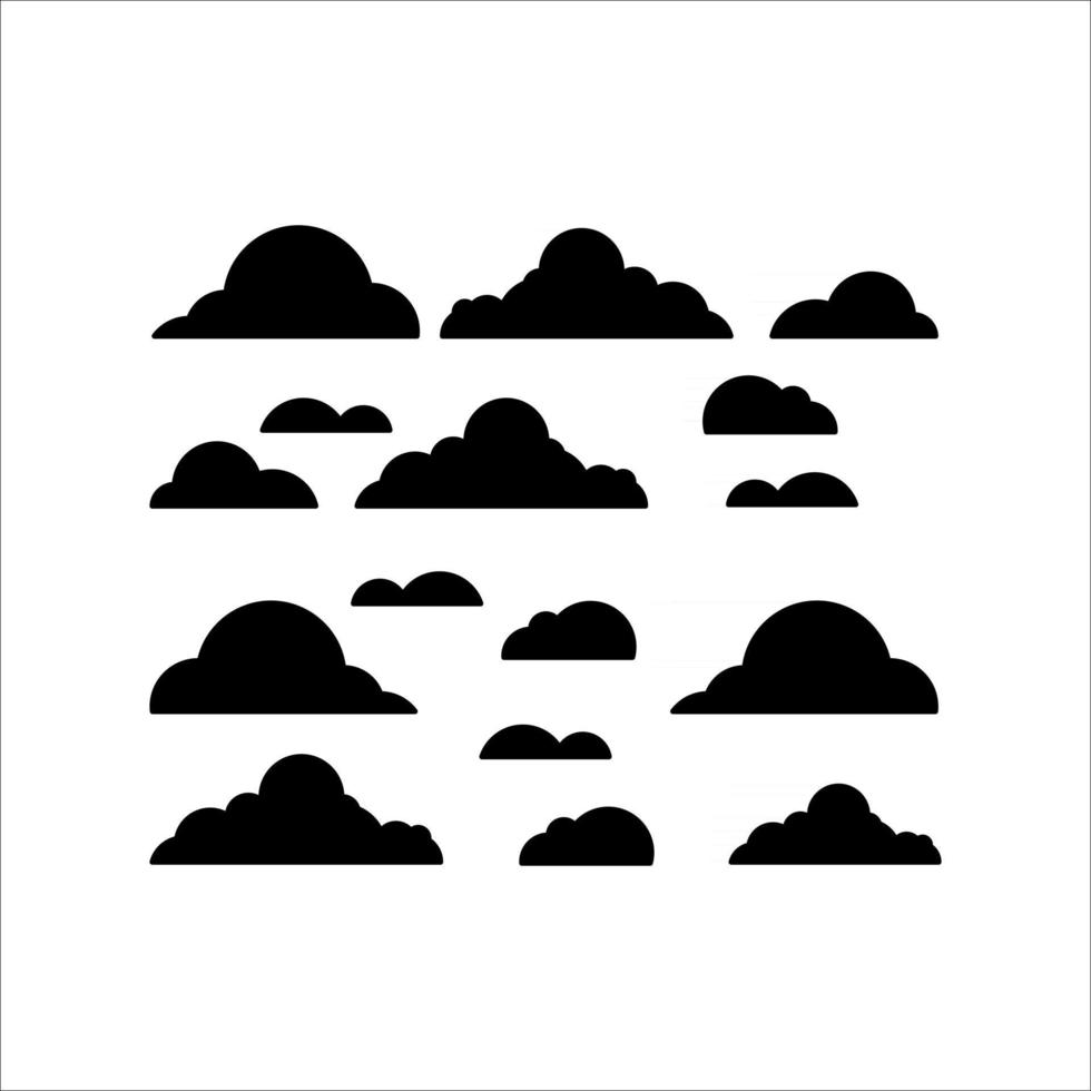 silhouettes de nuages. illustration vectorielle définie. ensemble de nuages. icône de nuage. nuage noir. vecteur de nuage