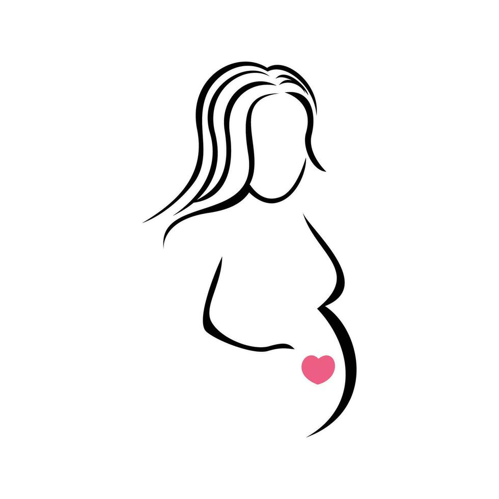 Enceinte silhouette conception. ligne femme et bébé signe et symbole. vecteur