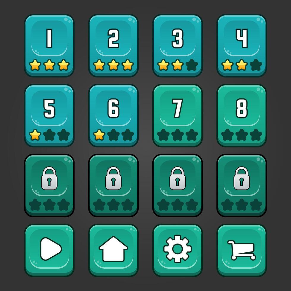gui d'interface de niveaux et de boutons de jeu carré bleu vecteur