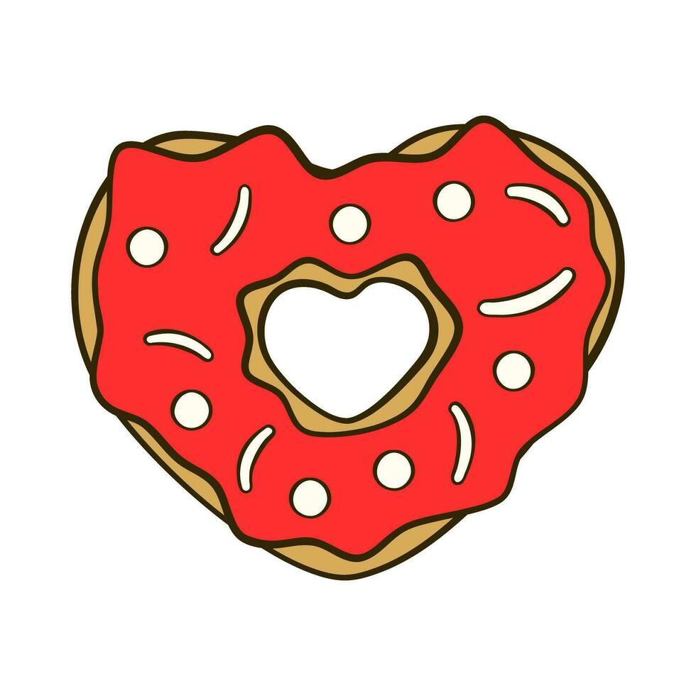 en forme de coeur rouge Donut. la Saint-Valentin journée. plat icône vecteur