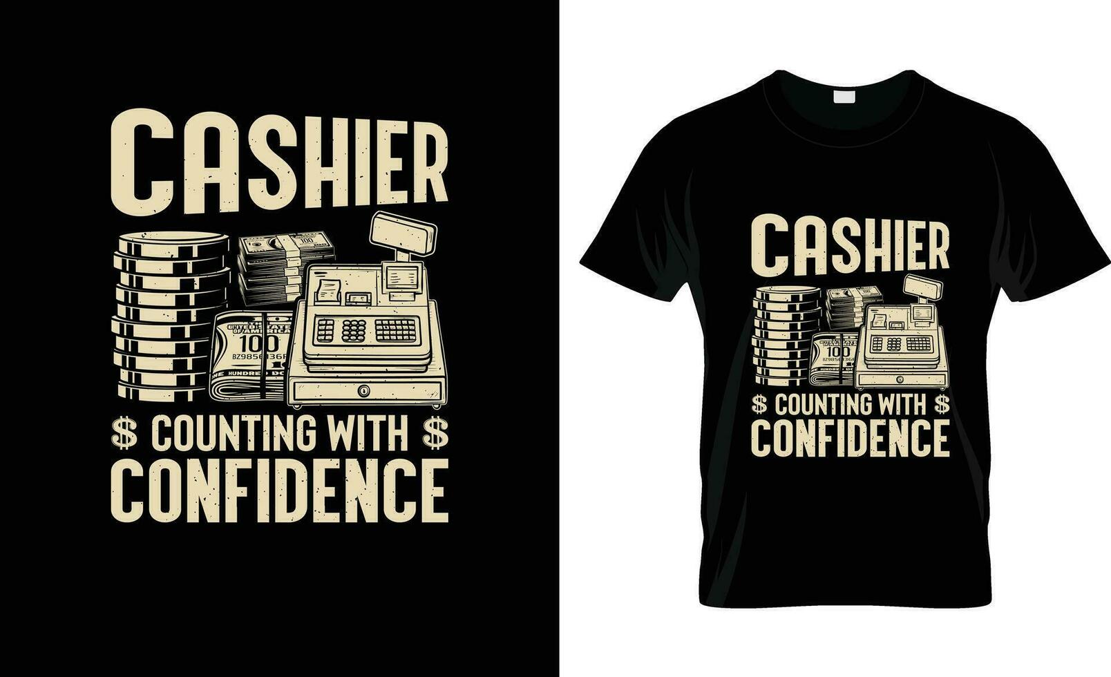 la caissière compte avec confiance coloré graphique T-shirt, T-shirt impression maquette vecteur