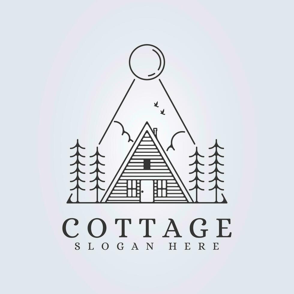 logo de cabine chalet ligne art icône signe symbole vecteur illustration conception