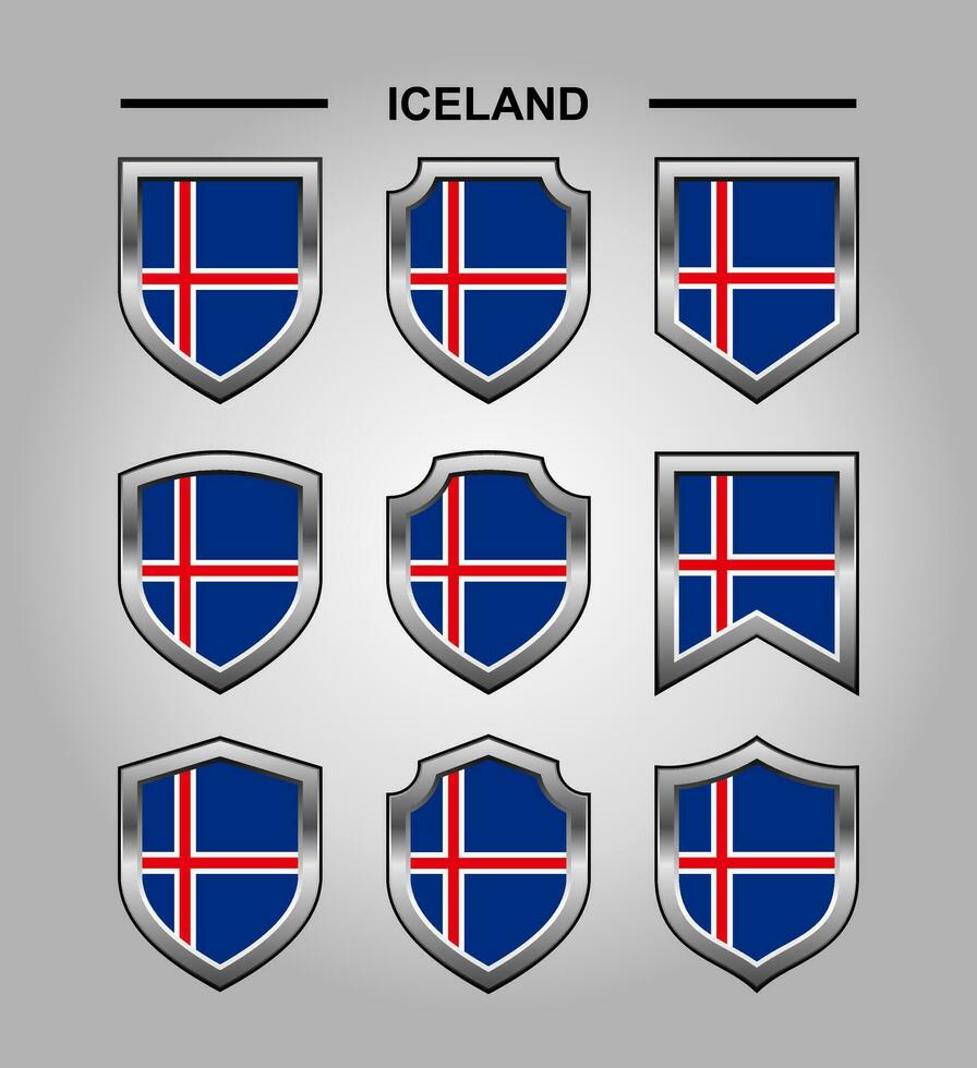 Islande nationale emblèmes drapeau et luxe bouclier vecteur