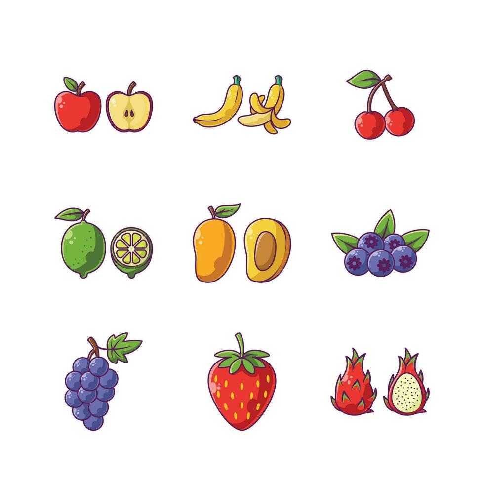 ensemble de des fruits dessin animé vecteur illustration conception vol. 01 - des fruits prime illustration isolé.