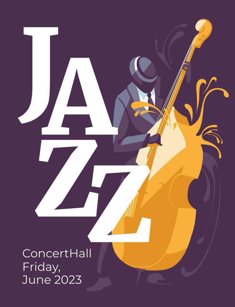 le jazz et classique la musique un événement affiche conception concept. violoncelliste musicien parmi applaudissements. abstrait décoratif Contexte. vecteur plat illustration