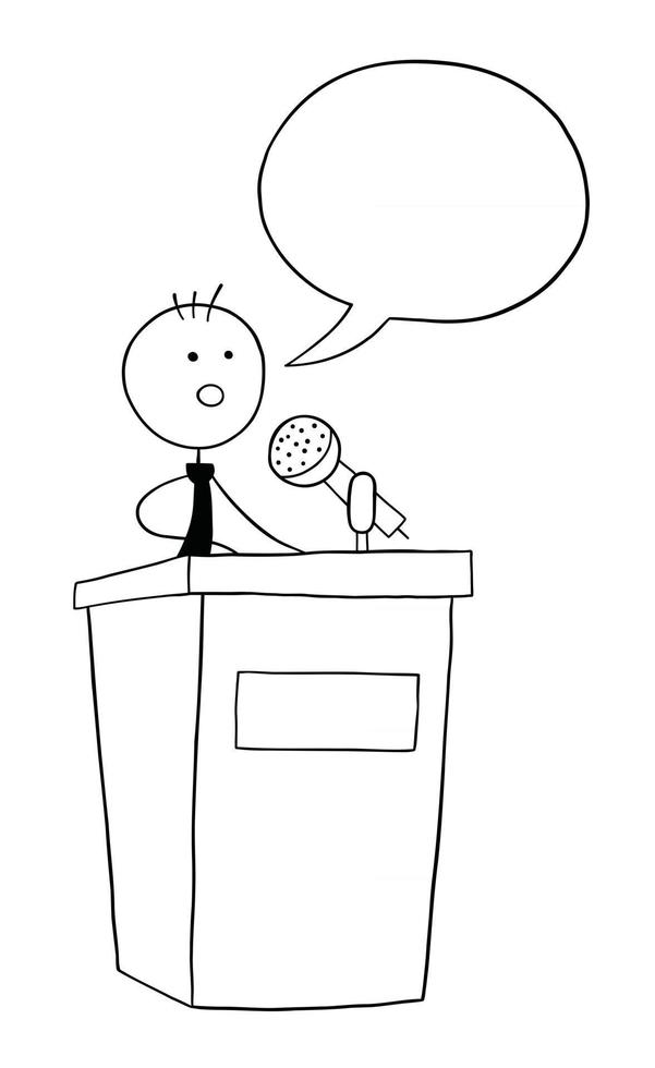 personnage d'homme d'affaires stickman parlant sur l'illustration de dessin animé de vecteur de podium