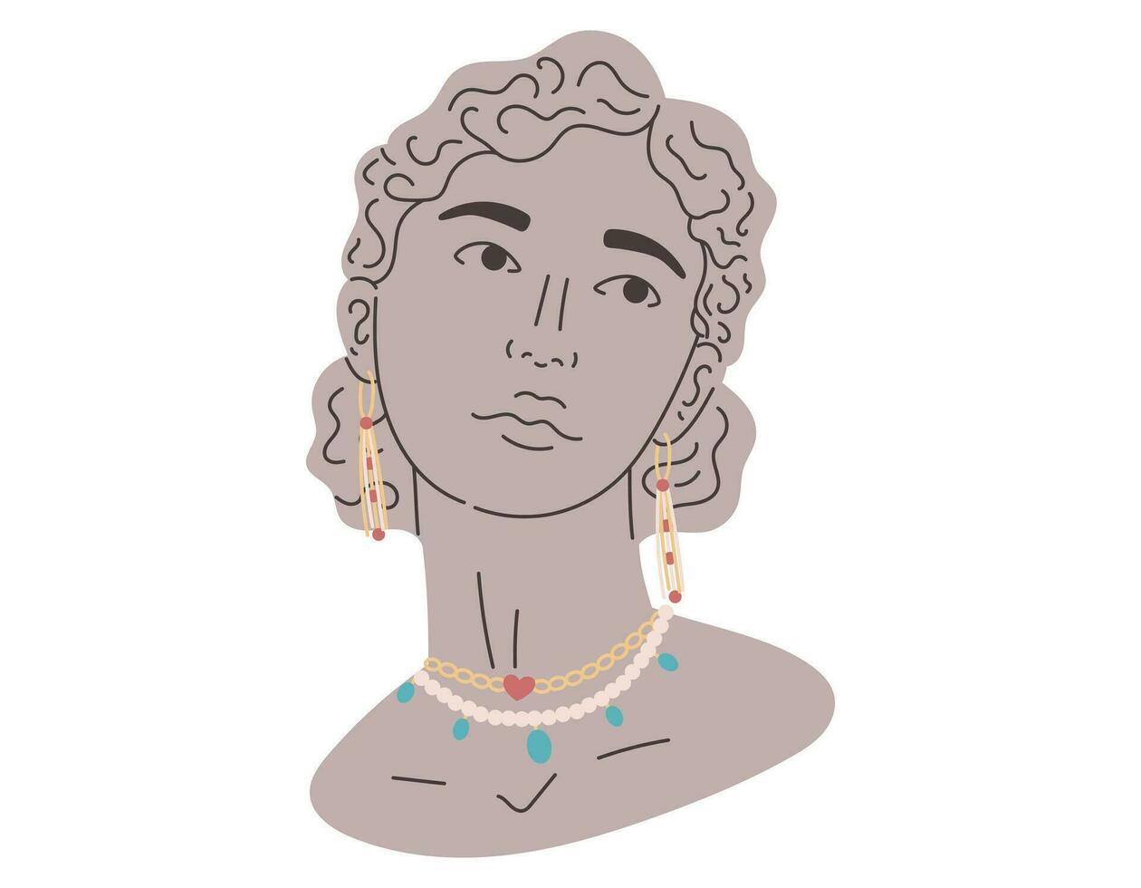 femelle mythique antique plat diriger. gypse pierre femme grec statue avec bijoux, des boucles d'oreilles, collier, chaîne. vecteur isolé dessin animé illustration.