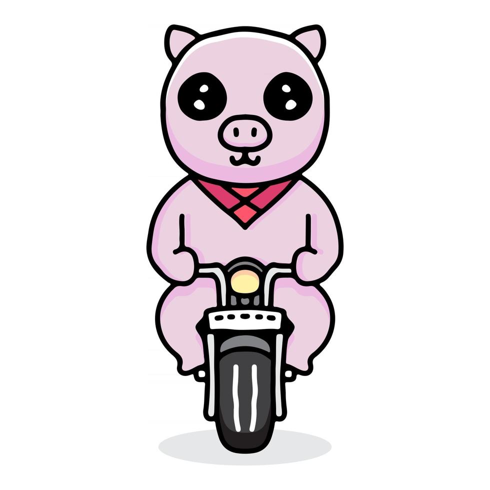 dessin animé de cochon kawaii faisant du vélo. illustration pour autocollants et vêtements vecteur