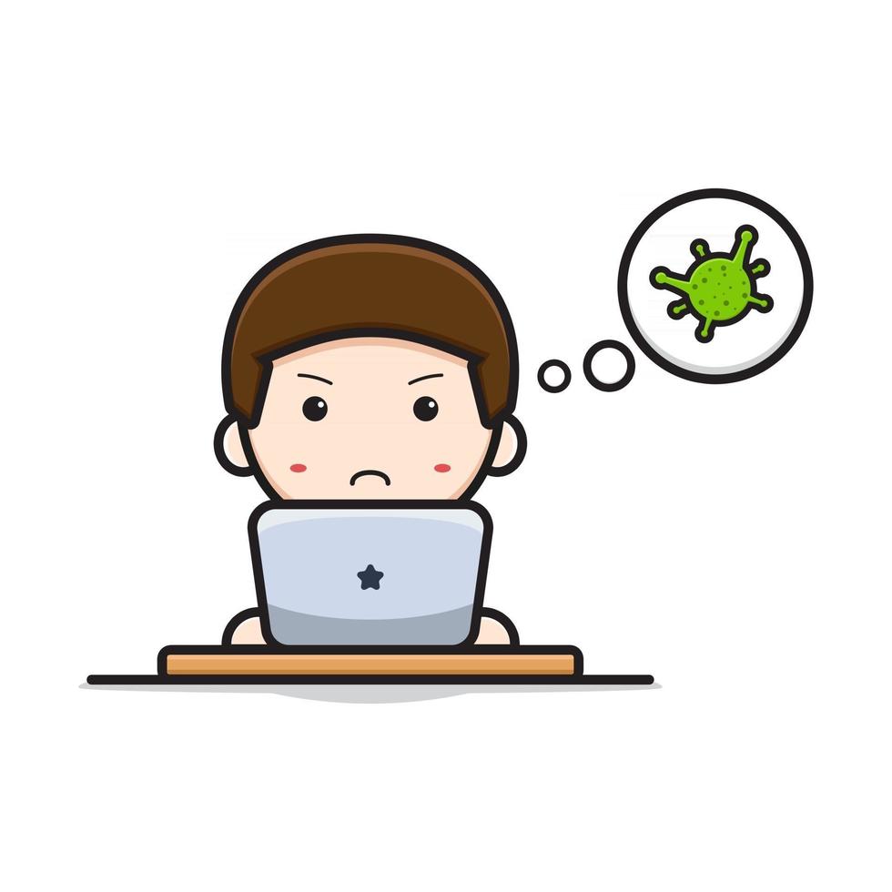 étude de médecin mignon avec ordinateur portable sur l'illustration vectorielle de l'icône de dessin animé de virus vecteur