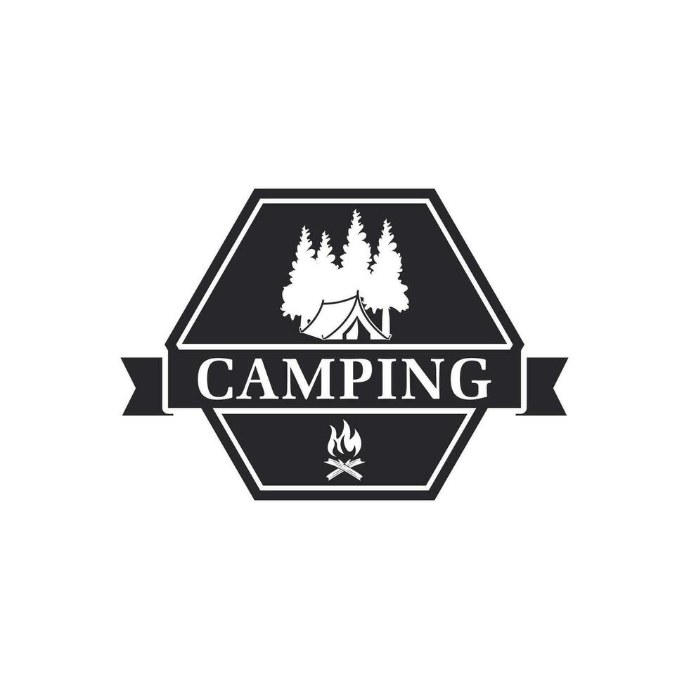 pin des arbres et camping tente texturé logo conception vecteur