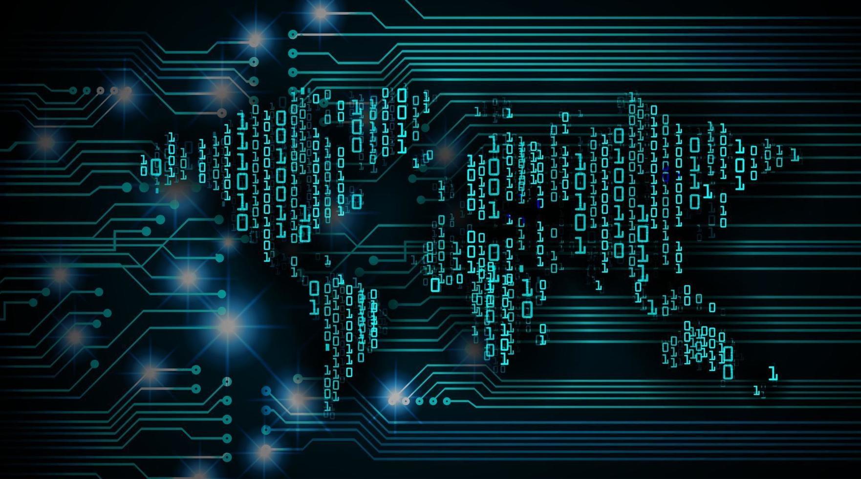 Technologie future du circuit imprimé binaire mondial, fond de concept de cybersécurité hud bleu vecteur