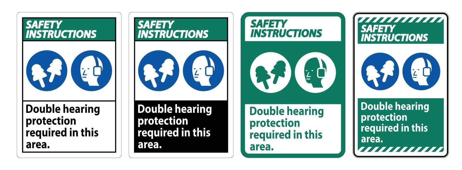 les consignes de sécurité signent une double protection auditive requise dans cette zone avec des cache-oreilles et des bouchons d'oreille vecteur