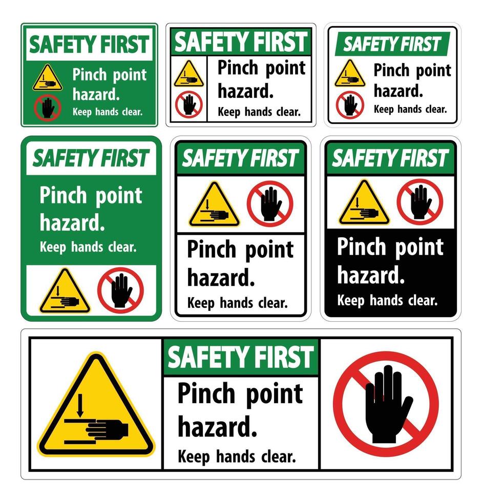 Premier point de pincement de sécurité, garder les mains claires signe symbole isoler sur fond blanc, illustration vectorielle vecteur